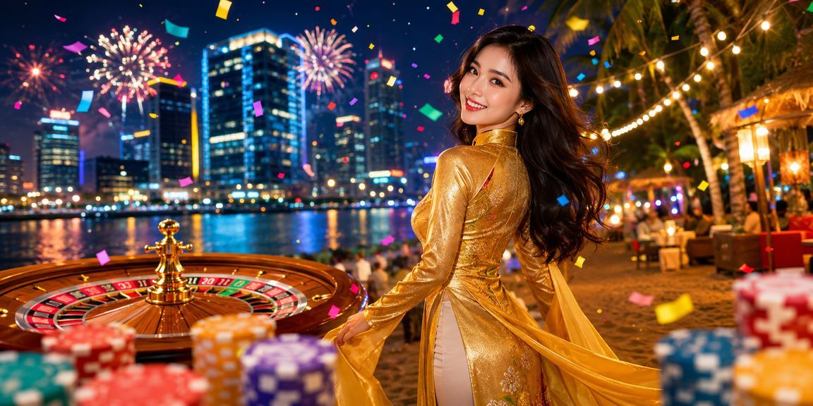 Trò chơi roulette trực tuyến với giao diện Việt Nam và trang phục truyền thống
